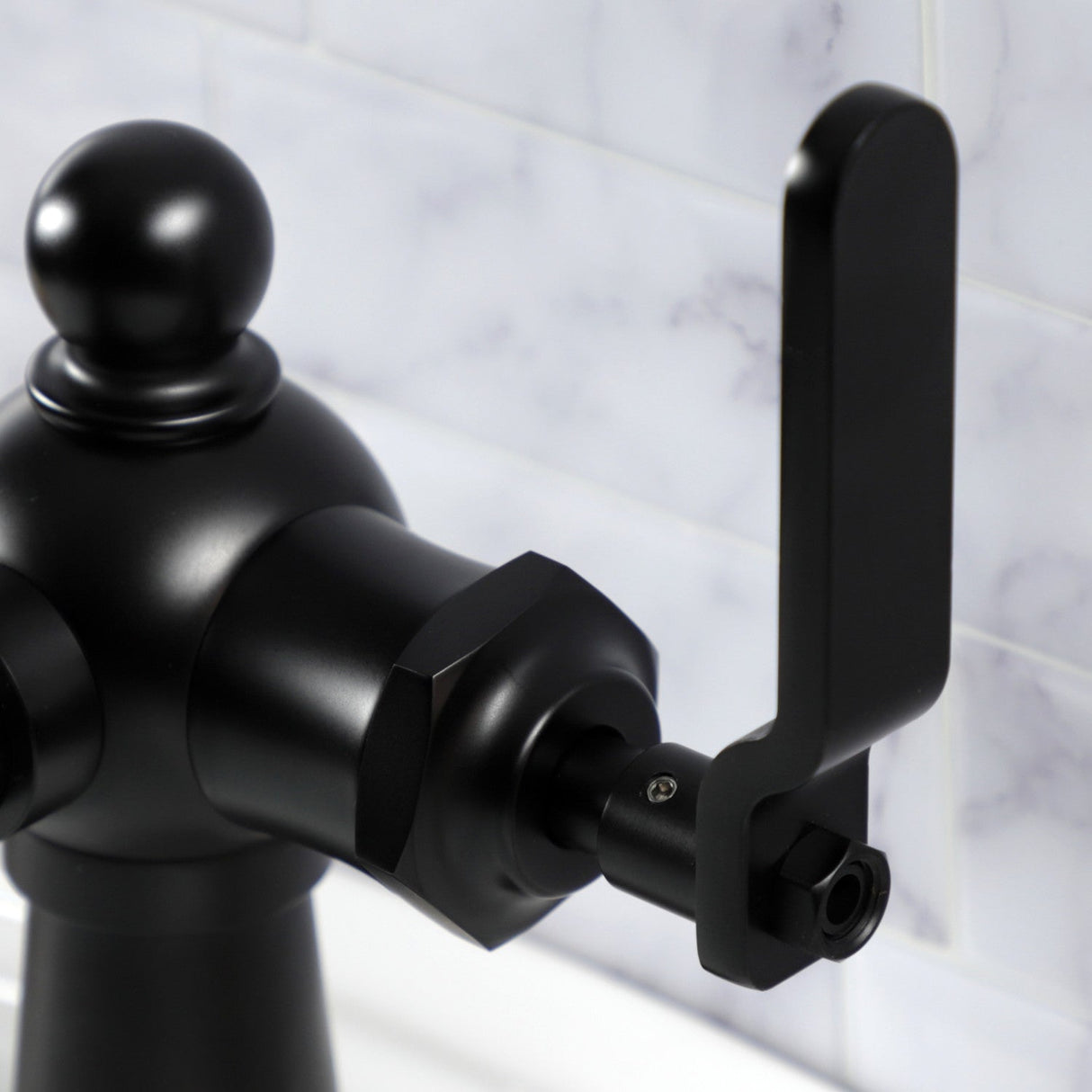 Knight KS3540KL Single-Handle 1-Hole Deck Mount Bathroom Faucet with Push Pop-Up, Matte Black
