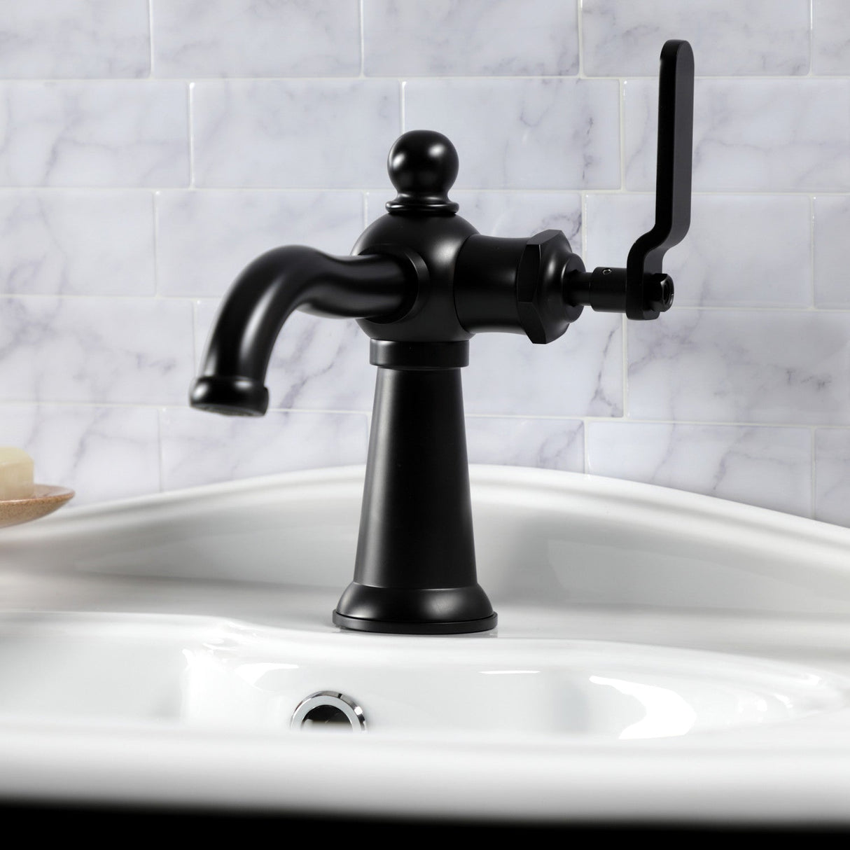 Knight KS3540KL Single-Handle 1-Hole Deck Mount Bathroom Faucet with Push Pop-Up, Matte Black