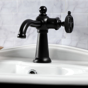 Webb KS3540RKX Single-Handle 1-Hole Deck Mount Bathroom Faucet with Knurled Handle and Push Pop-Up Drain, Matte Black