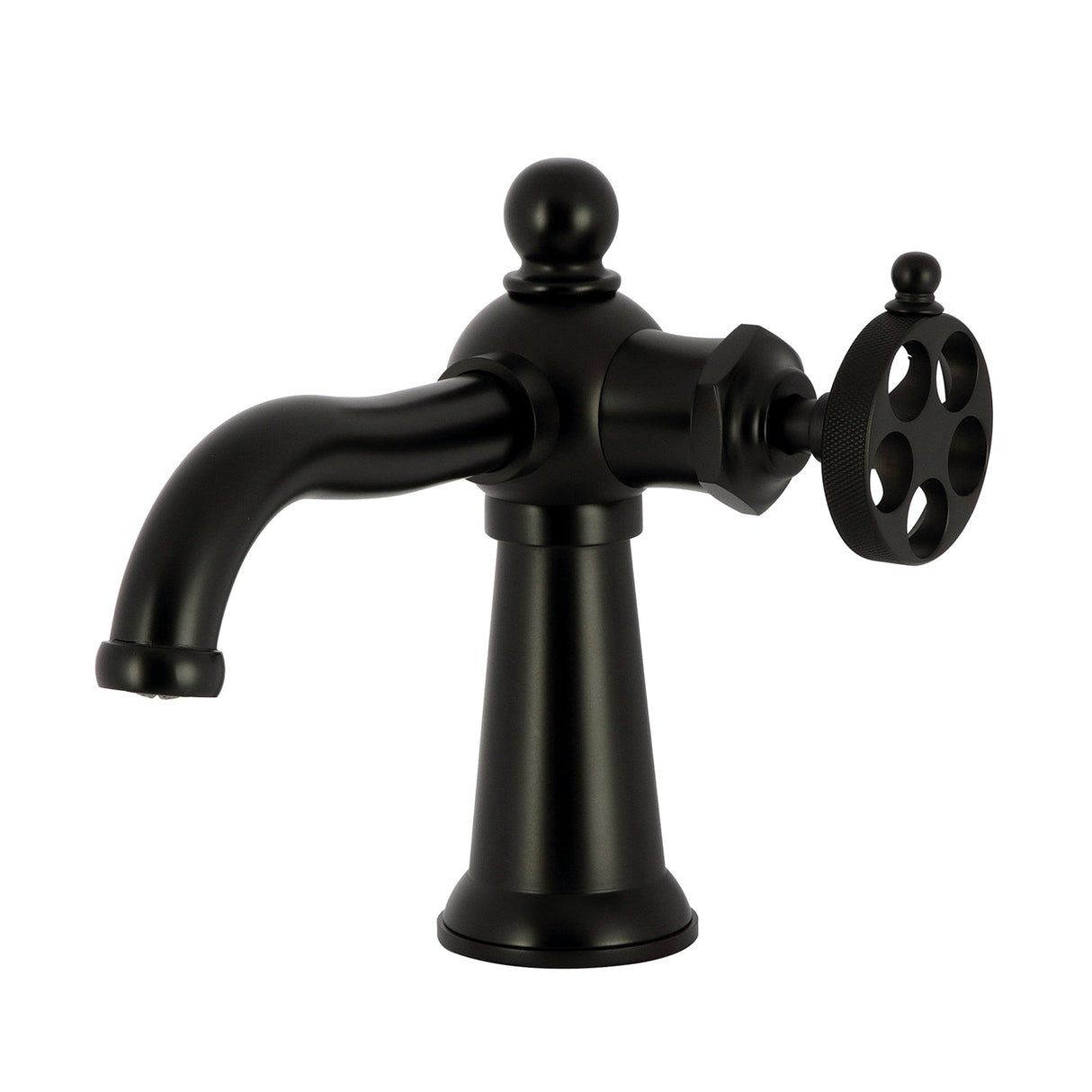 Wendell KS3540RKZ Single-Handle 1-Hole Deck Mount Bathroom Faucet with Knurled Handle and Push Pop-Up Drain, Matte Black