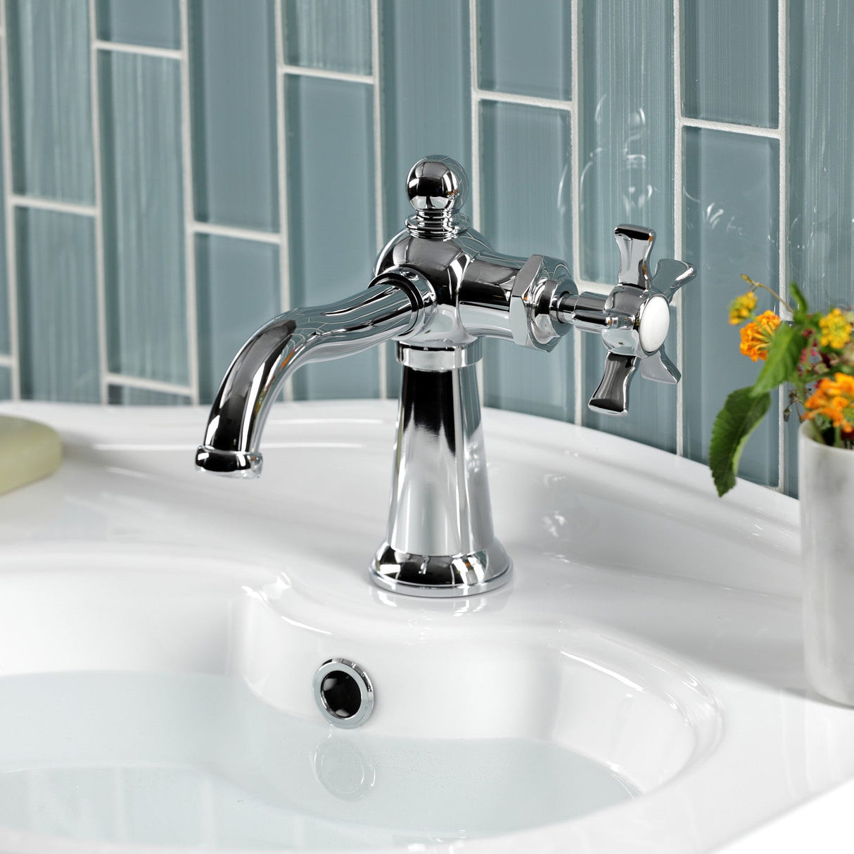 Hamilton KS3541NX Single-Handle 1-Hole Deck Mount Bathroom Faucet with Push Pop-Up, Polished Chrome