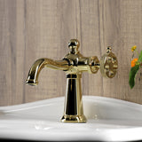 Webb KS3542RKX Single-Handle 1-Hole Deck Mount Bathroom Faucet with Knurled Handle and Push Pop-Up Drain, Polished Brass