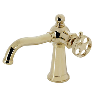 Webb KS3542RKX Single-Handle 1-Hole Deck Mount Bathroom Faucet with Knurled Handle and Push Pop-Up Drain, Polished Brass