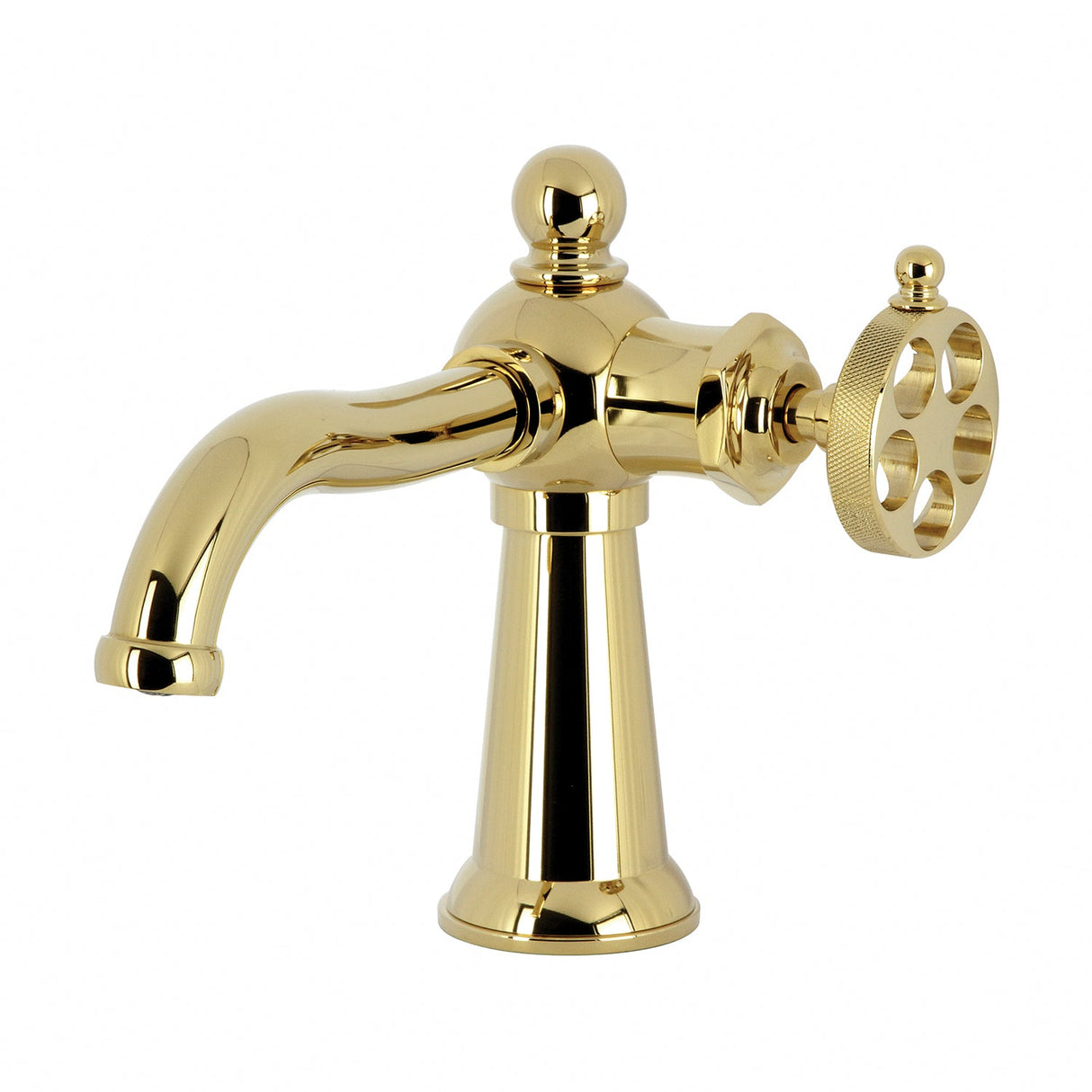 Wendell KS3542RKZ Single-Handle 1-Hole Deck Mount Bathroom Faucet with Knurled Handle and Push Pop-Up Drain, Polished Brass