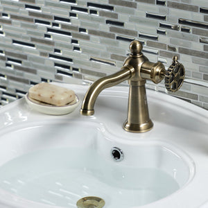 Fuller KS3543CG Single-Handle 1-Hole Deck Mount Bathroom Faucet with Push Pop-Up, Antique Brass