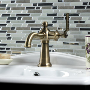 Knight KS3543KL Single-Handle 1-Hole Deck Mount Bathroom Faucet with Push Pop-Up, Antique Brass