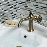 Webb KS3543RKX Single-Handle 1-Hole Deck Mount Bathroom Faucet with Knurled Handle and Push Pop-Up Drain, Antique Brass
