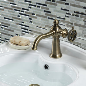 Webb KS3543RKX Single-Handle 1-Hole Deck Mount Bathroom Faucet with Knurled Handle and Push Pop-Up Drain, Antique Brass
