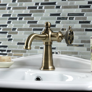 Webb KS3543RKX Single-Handle 1-Hole Deck Mount Bathroom Faucet with Knurled Handle and Push Pop-Up Drain, Antique Brass
