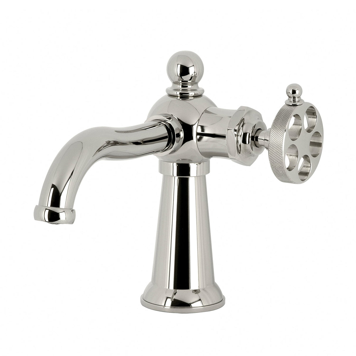 Wendell KS3546RKZ Single-Handle 1-Hole Deck Mount Bathroom Faucet with Knurled Handle and Push Pop-Up Drain, Polished Nickel