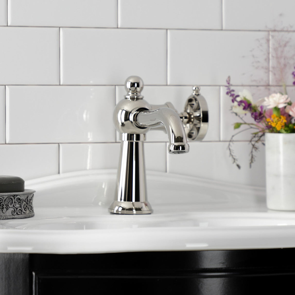 Belknap KS3546RX Single-Handle 1-Hole Deck Mount Bathroom Faucet with Push Pop-Up, Polished Nickel