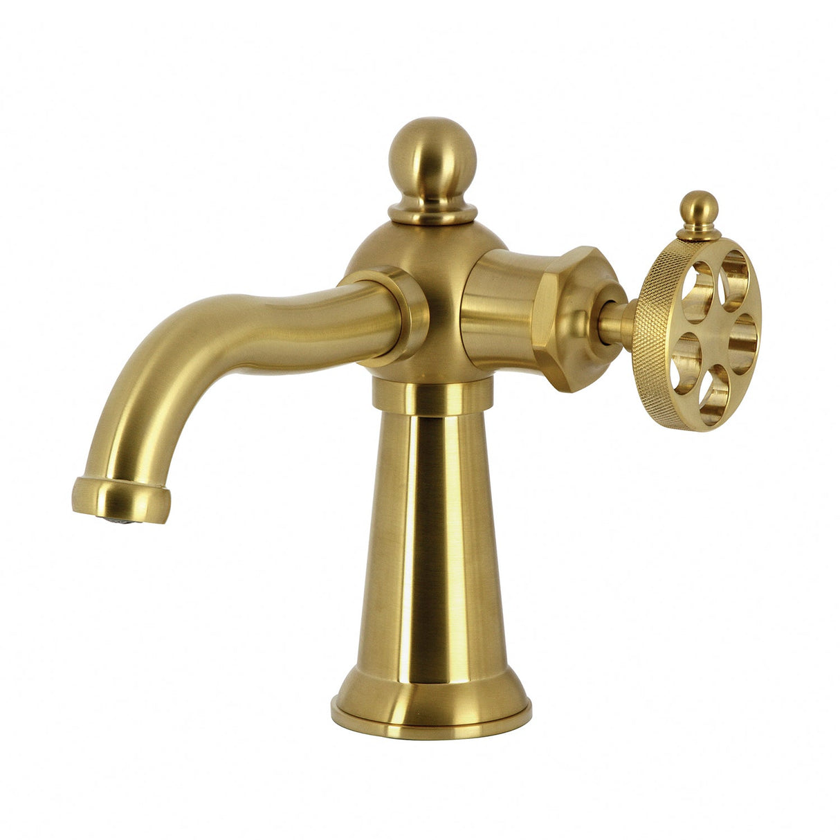 Wendell KS3547RKZ Single-Handle 1-Hole Deck Mount Bathroom Faucet with Knurled Handle and Push Pop-Up Drain, Brushed Brass
