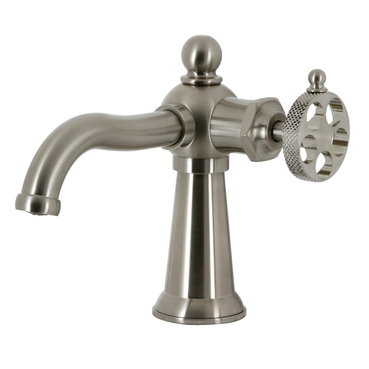 Webb KS3548RKX Single-Handle 1-Hole Deck Mount Bathroom Faucet with Knurled Handle and Push Pop-Up Drain, Brushed Nickel