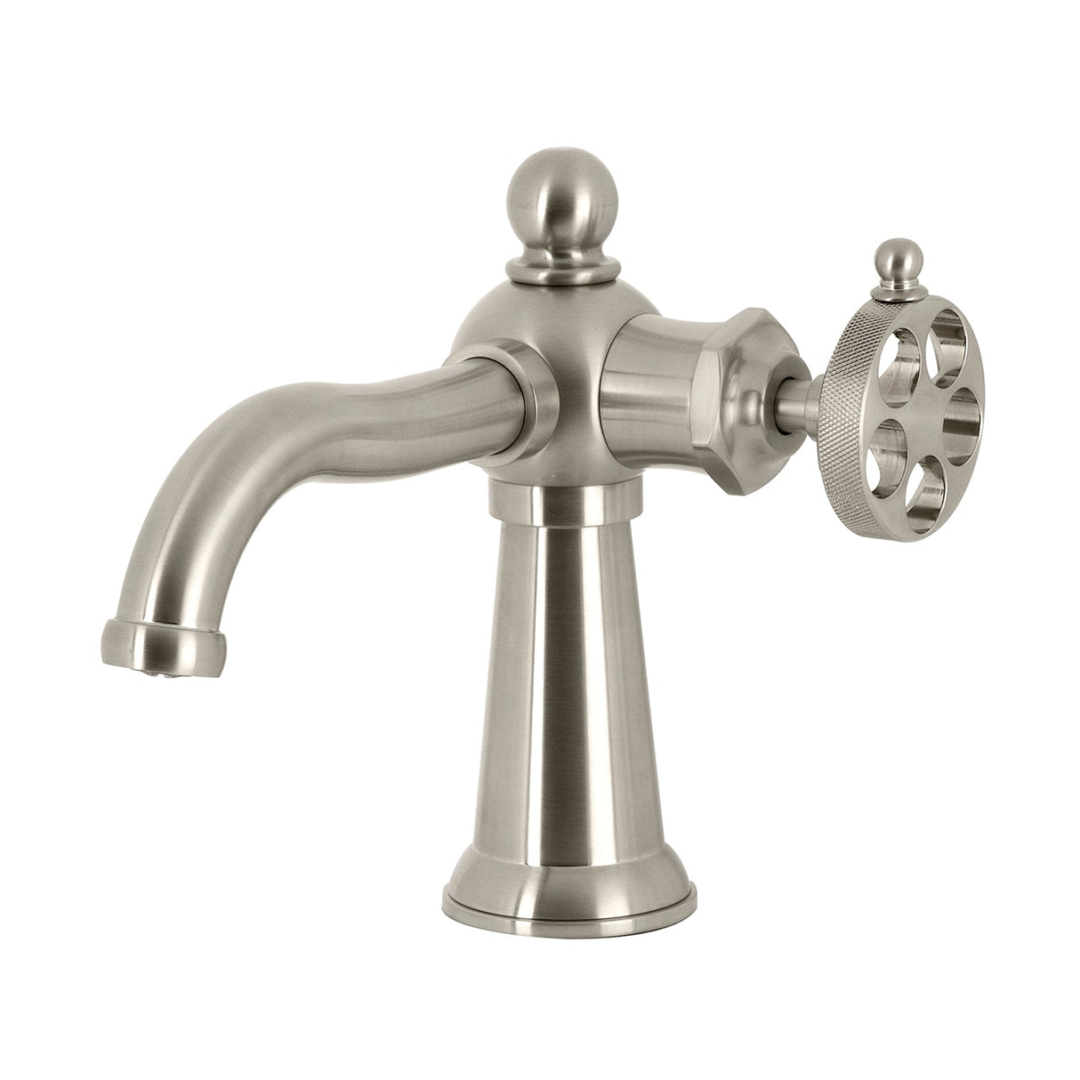 Wendell KS3548RKZ Single-Handle 1-Hole Deck Mount Bathroom Faucet with Knurled Handle and Push Pop-Up Drain, Brushed Nickel