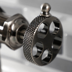 Webb KS354RKXVN Single-Handle 1-Hole Deck Mount Bathroom Faucet with Knurled Handle and Push Pop-Up Drain, Black Stainless