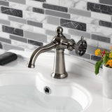 Webb KS354RKXVN Single-Handle 1-Hole Deck Mount Bathroom Faucet with Knurled Handle and Push Pop-Up Drain, Black Stainless