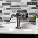 Webb KS354RKXVN Single-Handle 1-Hole Deck Mount Bathroom Faucet with Knurled Handle and Push Pop-Up Drain, Black Stainless