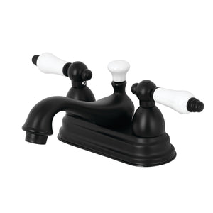 Restoration KS3600PL Two-Handle 3-Hole Deck Mount 4" Centerset Bathroom Faucet with Brass Pop-Up, Matte Black