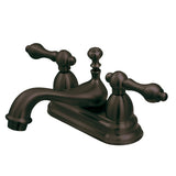 Restoration KS3605AL Two-Handle 3-Hole Deck Mount 4" Centerset Bathroom Faucet with Brass Pop-Up, Oil Rubbed Bronze