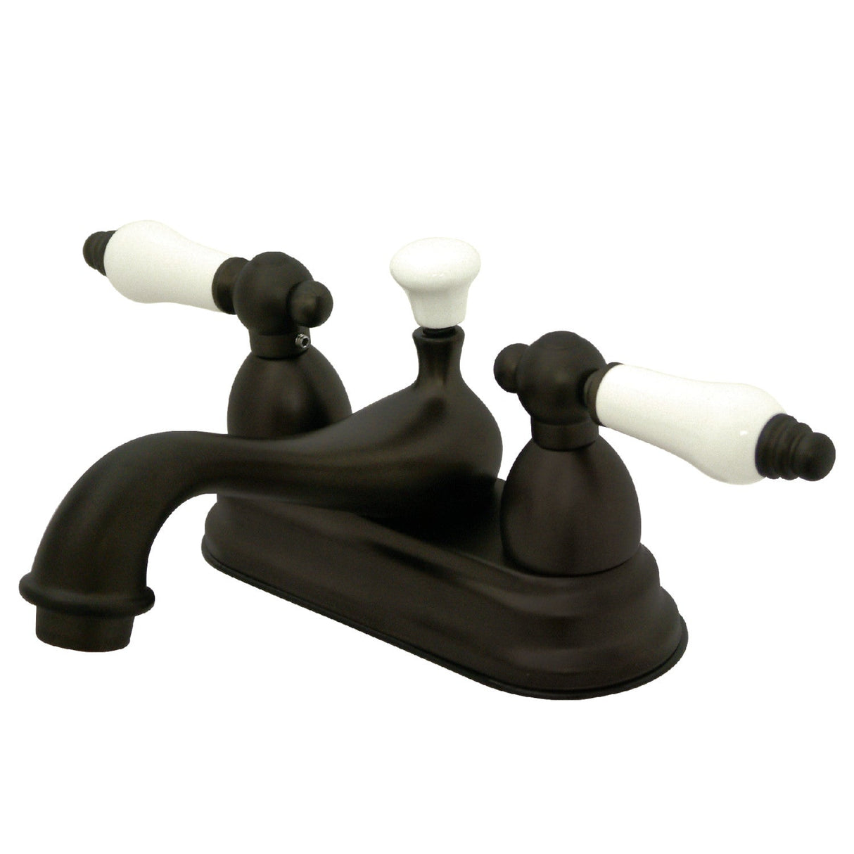 Restoration KS3605PL Two-Handle 3-Hole Deck Mount 4" Centerset Bathroom Faucet with Brass Pop-Up, Oil Rubbed Bronze