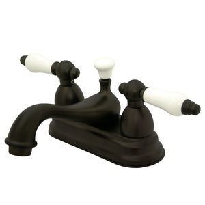Restoration KS3605PL Two-Handle 3-Hole Deck Mount 4" Centerset Bathroom Faucet with Brass Pop-Up, Oil Rubbed Bronze