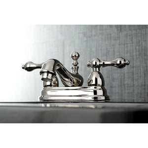 Restoration KS3606AL Two-Handle 3-Hole Deck Mount 4" Centerset Bathroom Faucet with Brass Pop-Up, Polished Nickel
