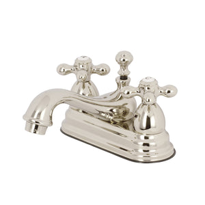 Restoration KS3606AX Two-Handle 3-Hole Deck Mount 4" Centerset Bathroom Faucet with Brass Pop-Up, Polished Nickel