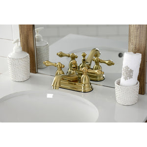 Restoration KS3607AL Two-Handle 3-Hole Deck Mount 4" Centerset Bathroom Faucet with Brass Pop-Up, Brushed Brass