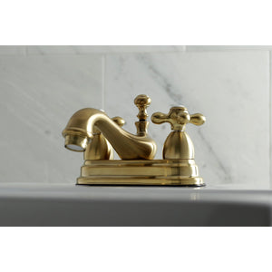 Restoration KS3607AX Two-Handle 3-Hole Deck Mount 4" Centerset Bathroom Faucet with Brass Pop-Up, Brushed Brass