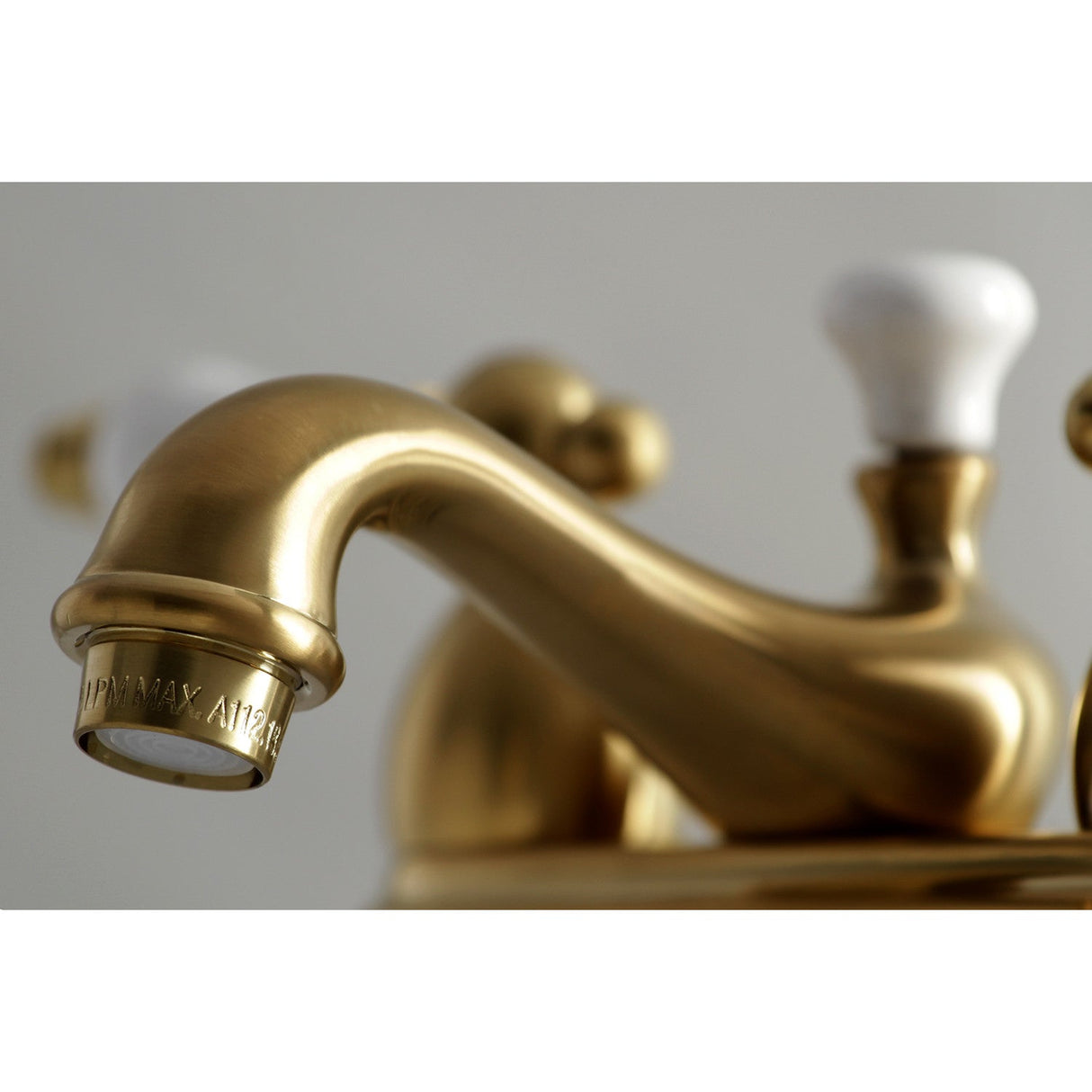 Restoration KS3607PL Two-Handle 3-Hole Deck Mount 4" Centerset Bathroom Faucet with Brass Pop-Up, Brushed Brass