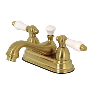 Restoration KS3607PL Two-Handle 3-Hole Deck Mount 4" Centerset Bathroom Faucet with Brass Pop-Up, Brushed Brass