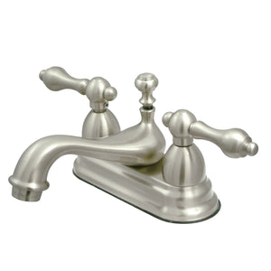 Restoration KS3608AL Two-Handle 3-Hole Deck Mount 4" Centerset Bathroom Faucet with Brass Pop-Up, Brushed Nickel