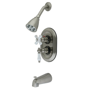 Restoration KS36380PL Two-Handle 3-Hole Wall Mount Tub and Shower Faucet, Brushed Nickel