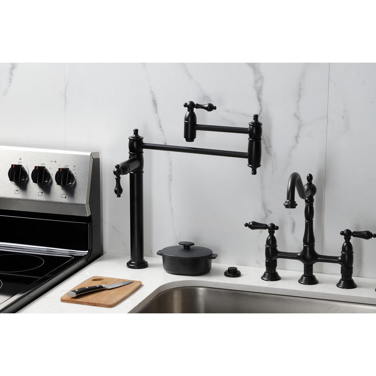 Restoration KS3700AL Single-Hole Deck Mount Pot Filler, Matte Black