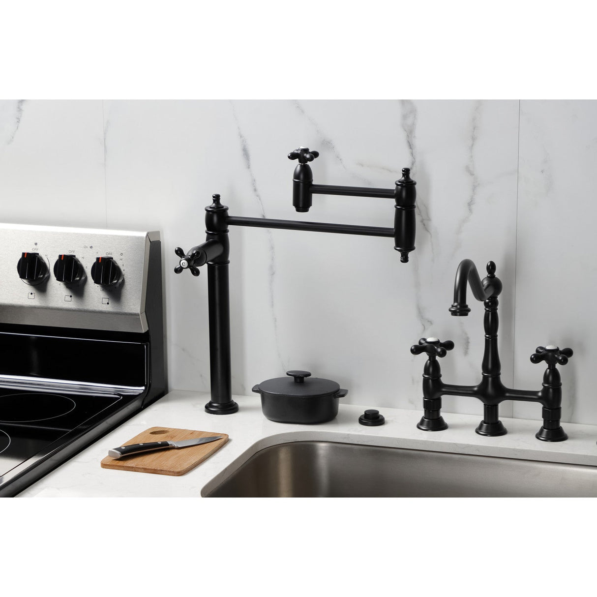 Restoration KS3700AX Single-Hole Deck Mount Pot Filler, Matte Black