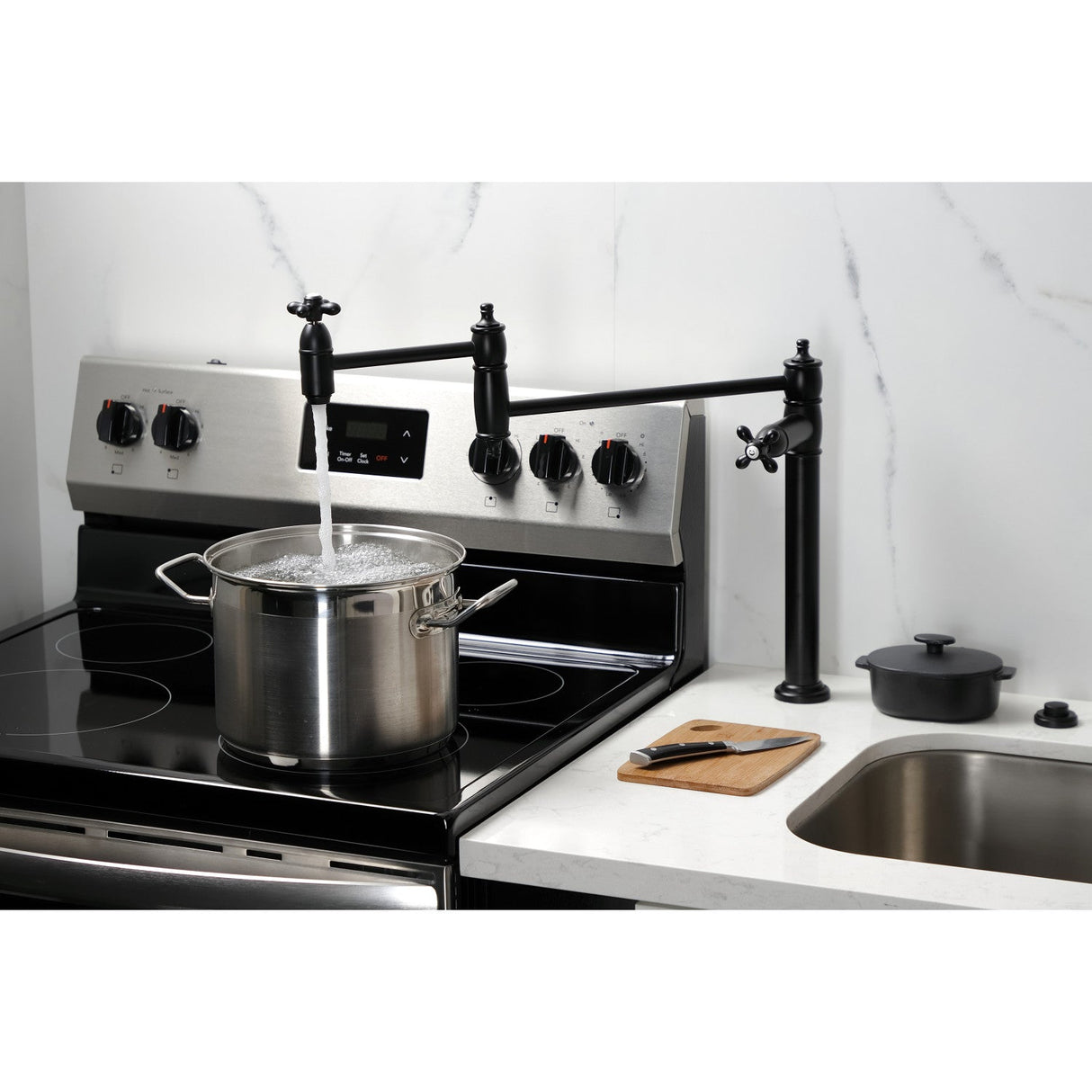 Restoration KS3700AX Single-Hole Deck Mount Pot Filler, Matte Black