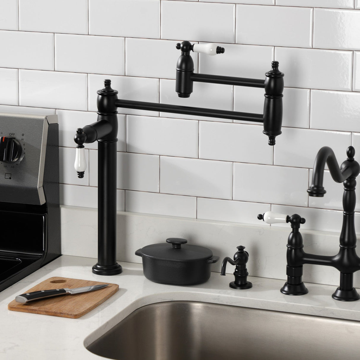 Restoration KS3700PL Single-Hole Deck Mount Pot Filler, Matte Black