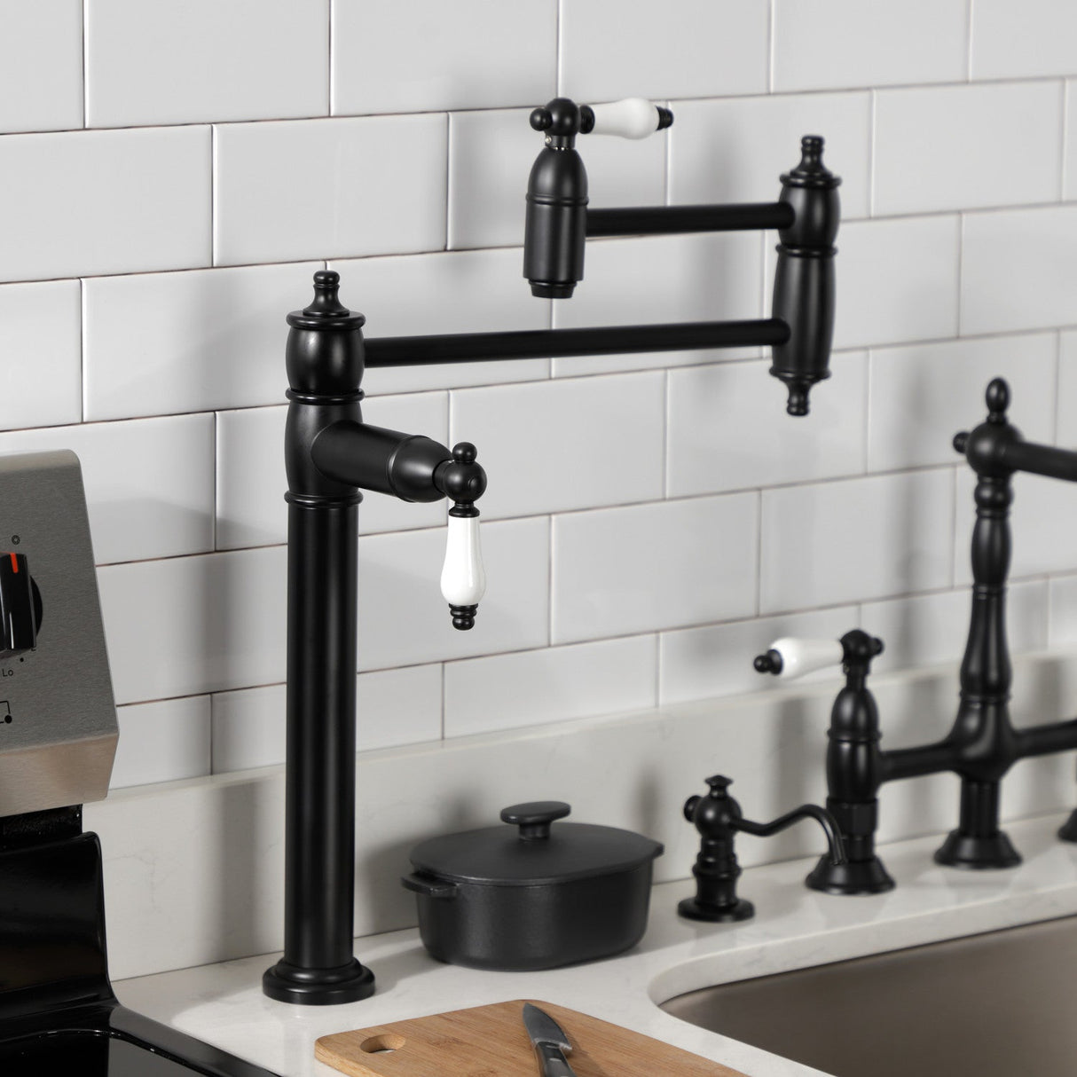 Restoration KS3700PL Single-Hole Deck Mount Pot Filler, Matte Black