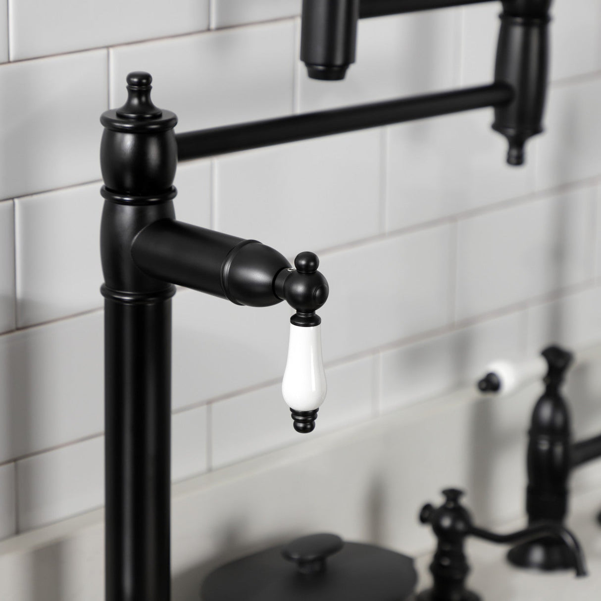 Restoration KS3700PL Single-Hole Deck Mount Pot Filler, Matte Black