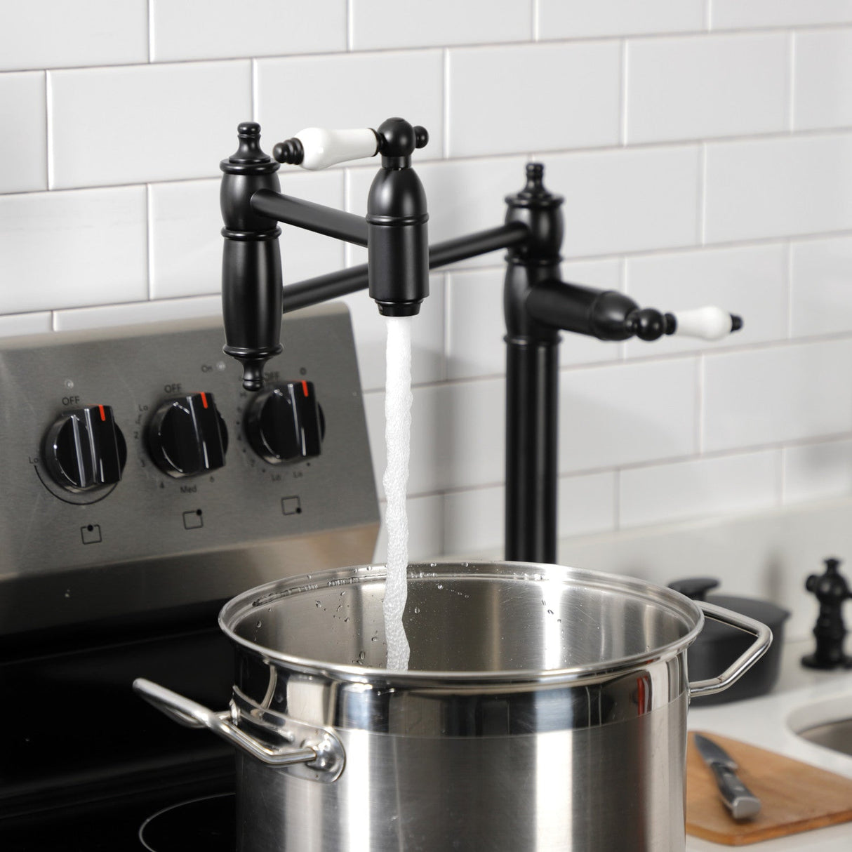 Restoration KS3700PL Single-Hole Deck Mount Pot Filler, Matte Black