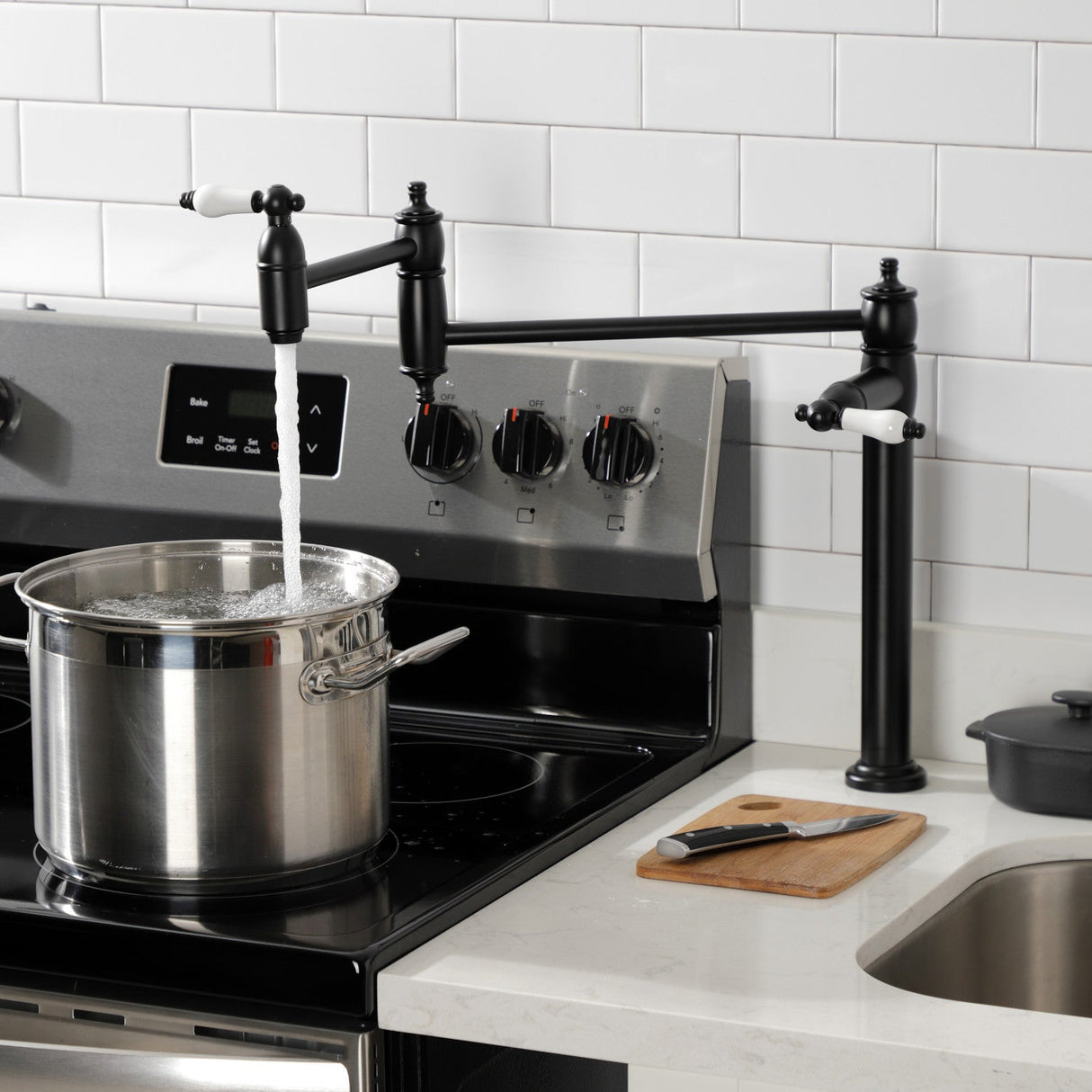 Restoration KS3700PL Single-Hole Deck Mount Pot Filler, Matte Black