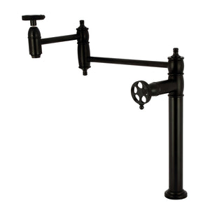 Webb KS3700RKX Two-Handle 1-Hole Deck Mount Pot Filler Faucet with Knurled Handle, Matte Black