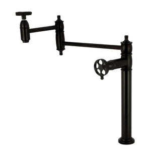 Wendell KS3700RKZ Two-Handle 1-Hole Deck Mount Pot Filler Faucet with Knurled Handle, Matte Black