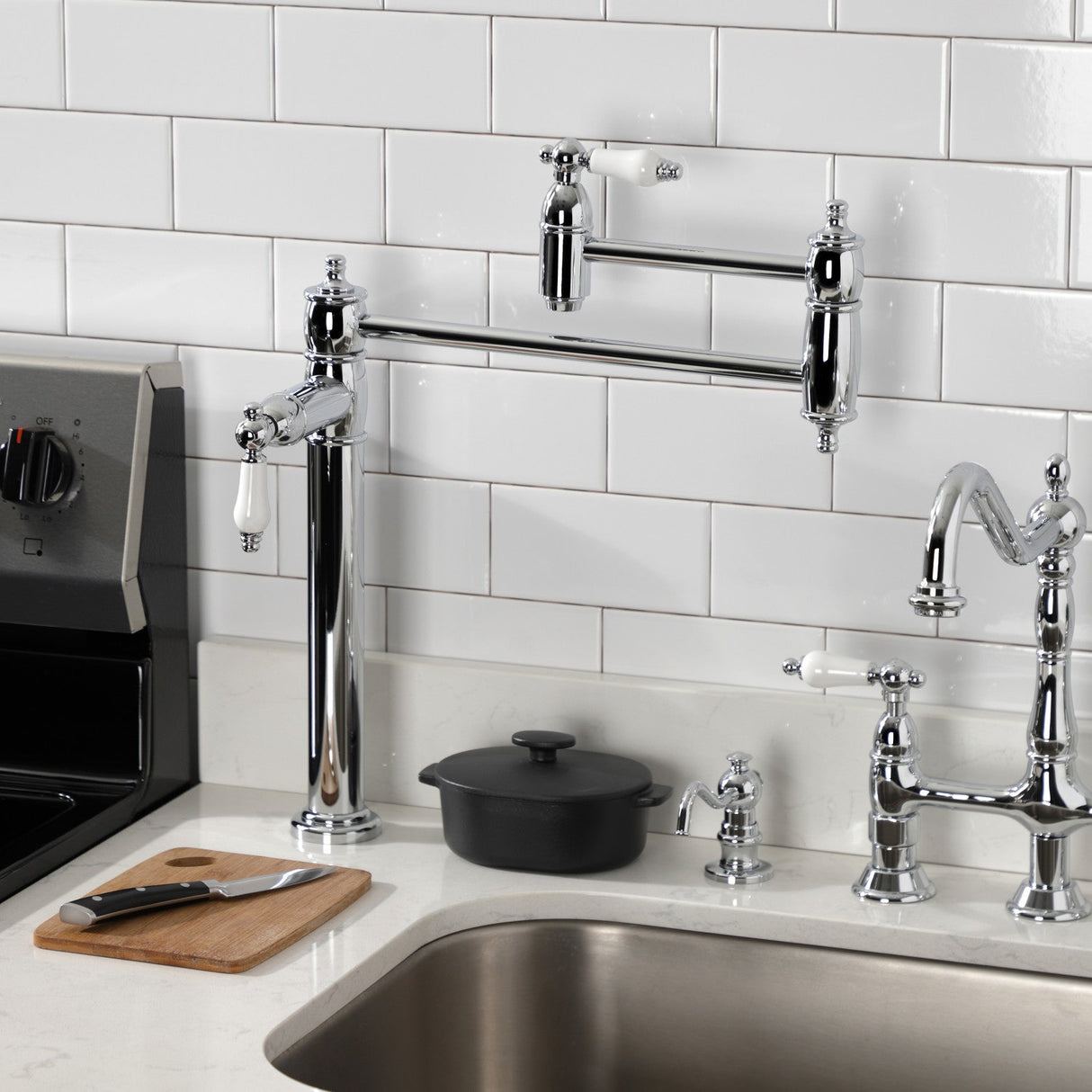 Restoration KS3701PL Single-Hole Deck Mount Pot Filler, Polished Chrome
