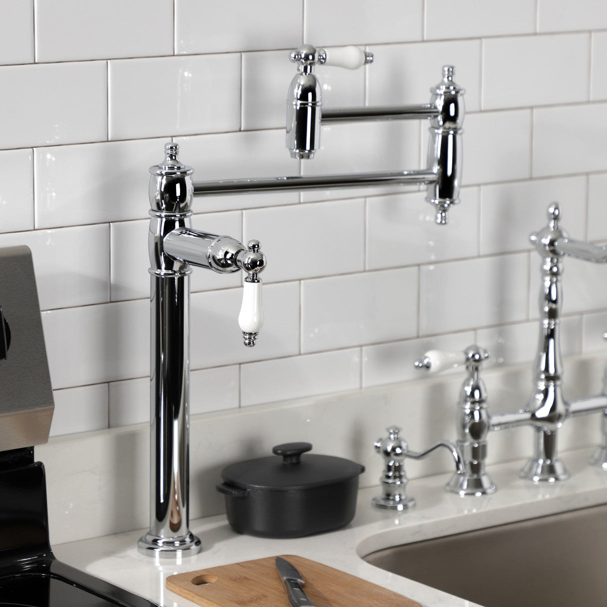 Restoration KS3701PL Single-Hole Deck Mount Pot Filler, Polished Chrome