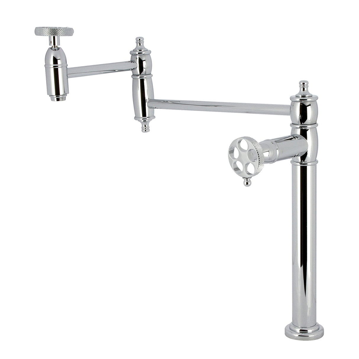 Webb KS3701RKX Two-Handle 1-Hole Deck Mount Pot Filler Faucet with Knurled Handle, Polished Chrome