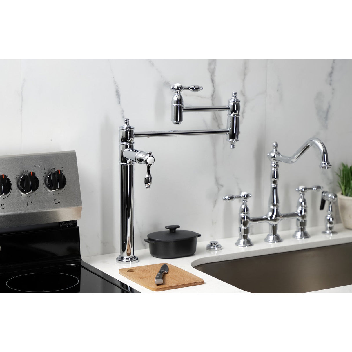 Tudor KS3701TAL Single-Hole Deck Mount Pot Filler, Polished Chrome