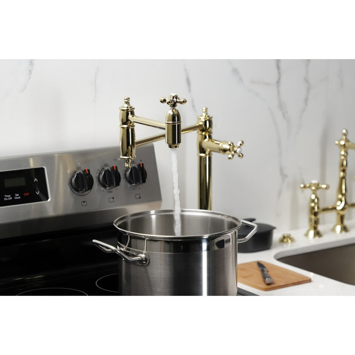 Restoration KS3702AX Single-Hole Deck Mount Pot Filler, Polished Brass