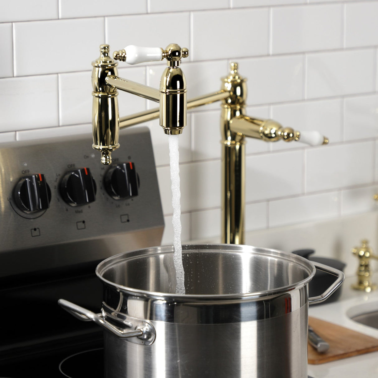 Restoration KS3702PL Single-Hole Deck Mount Pot Filler, Polished Brass