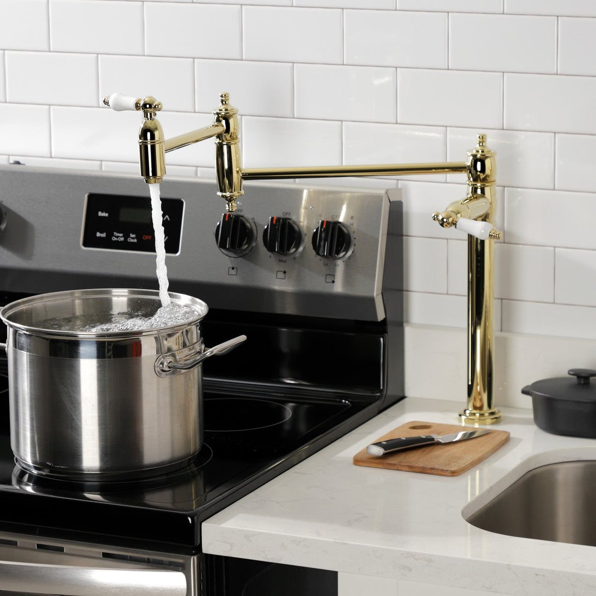 Restoration KS3702PL Single-Hole Deck Mount Pot Filler, Polished Brass